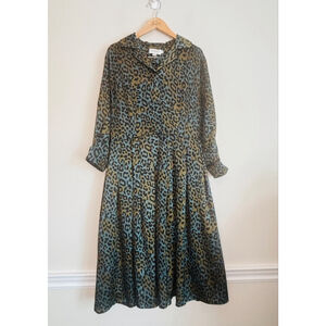Lili Sidonio Molly Bracken Leopard Print Dress XS Green Black